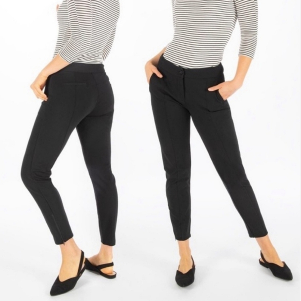 Betabrand Women's High Rise Zippered Ankle Pintuck Yoga Pants Size XL Black